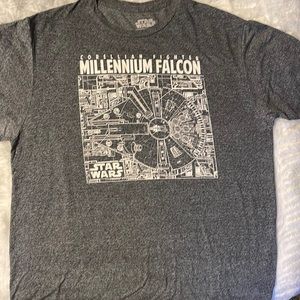 Mens STAR WARS Official Millennium Falcon Blueprint T- Shirt Marled Gray